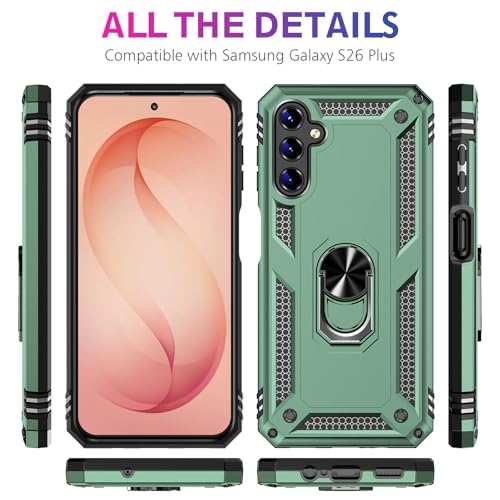 Image of for Samsung Galaxy S26 Plus Case with Screen Protector, Heavy Duty Military Grade Shockproof Rugged Protective Cover for Samsung S26 Plus Phone Case with Metal Ring Magnetic Kickstand (Green)