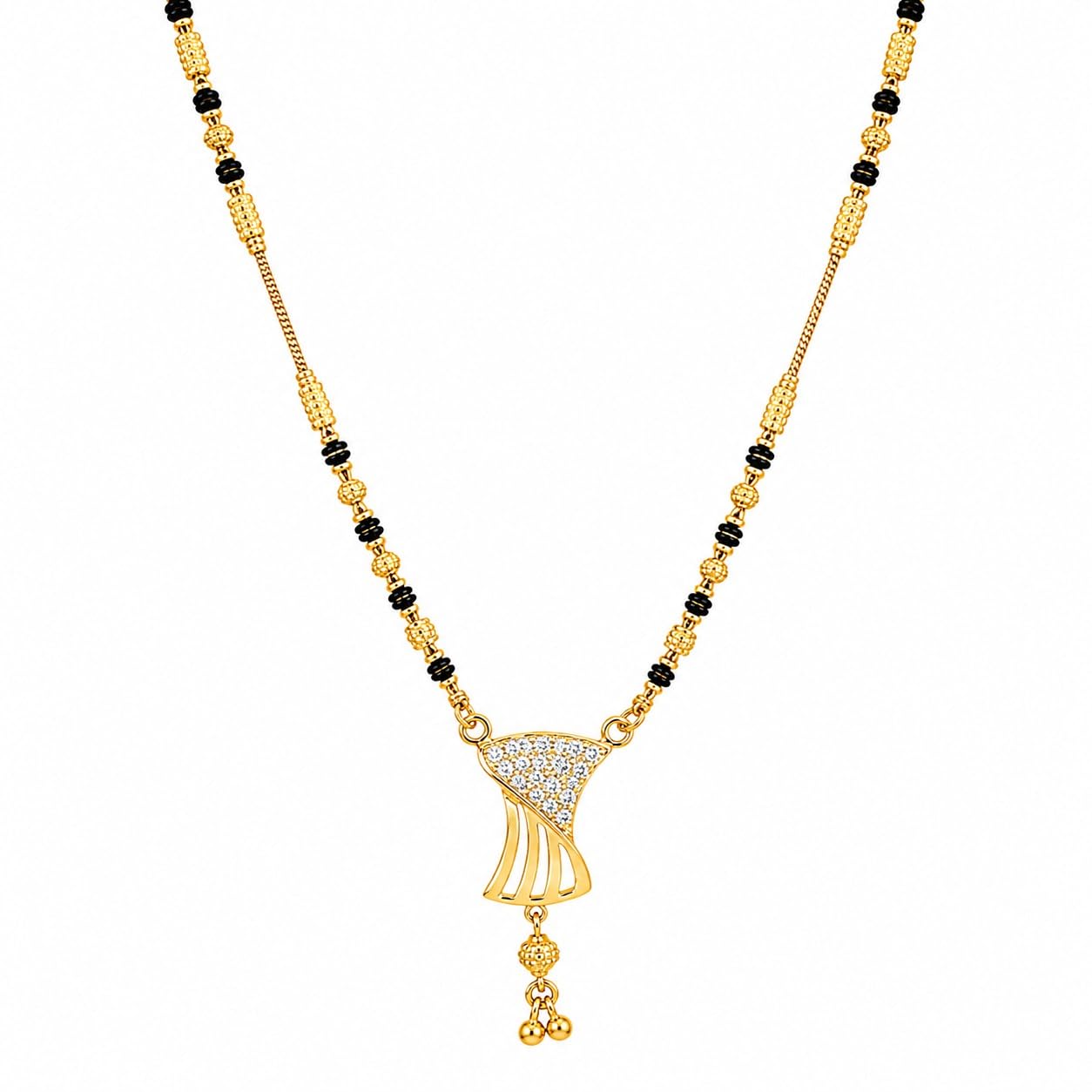 Plated Mangalsutra with White Stones – Traditional Pendant Design with Black Beads Chain – Elegant Women's Jewelry-image-21