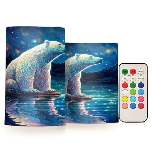ALAZA Polar Bear (4) Flickering Flameless Candles Battery Operated with Remote Timer,Tea Light Candles LED Pillar Votive Candles Set of 2 for Outdoor Indoor Decorations