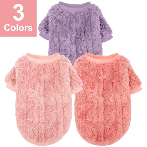 Dog Sweater, 3 Pack Dog Sweaters for Small Dogs or Cats, Girl or Boy, Warm Dog Clothes Shirt Coat for Winter Christmas (Pink, Purple, Rose Red, Small) - Image 3