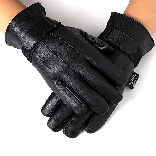 Alpine Swiss Mens Gloves Dressy Genuine Leather Warm Thermal Lined Wrist Strap BLK