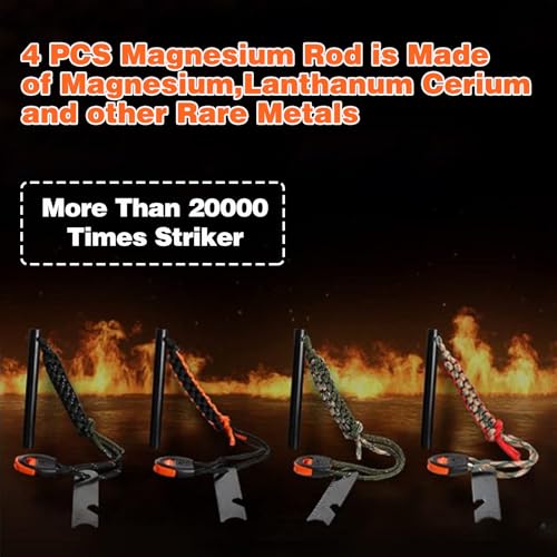 4-Pack-Ferro-Rod-Fire-Starter-Flint-Fire-Starter-Survival-Tool-Flint-and-Steel-Fire-Starter-Kit-6-in-1-Portable-Ferro-Rod-Striker-with-Paracord-Handlead-for-Campfires-Survival-Emergency-Kit
