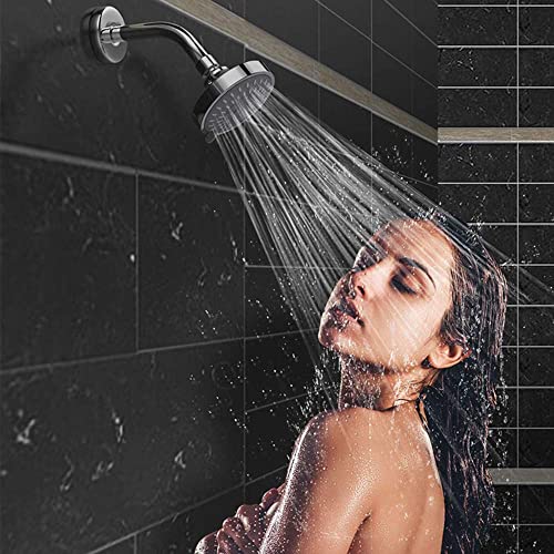 High-Pressure Fixed Shower Head,Bathroom Showerhead 4 Inch,Wall Mount Shower Head,360 ° Adjustable Round Shower Head,Chrome Shower Head,5 Spray Settings,for Bathroom Shower Heads(Silver)