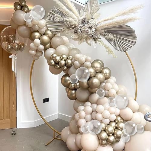 Image of Beige White Gold Balloons,12 Inchs Sand White Metallic Champagne Clear Bride Balloons for Girls Wedding Anniversary Bachelorette Party Boho Bridal Shower Birthday Decorations