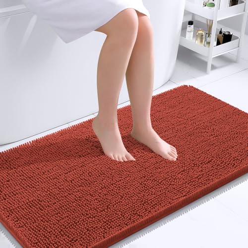Image of OLANLY Large Bathroom Rugs 40x24, Soft Absorbent Chenille Bath Rugs, Rubber Backing Quick Dry, Machine Washable Bath Mats for Bathroom Floor, Tub and Shower, Home Decor Accessories, Rustic Terracotta