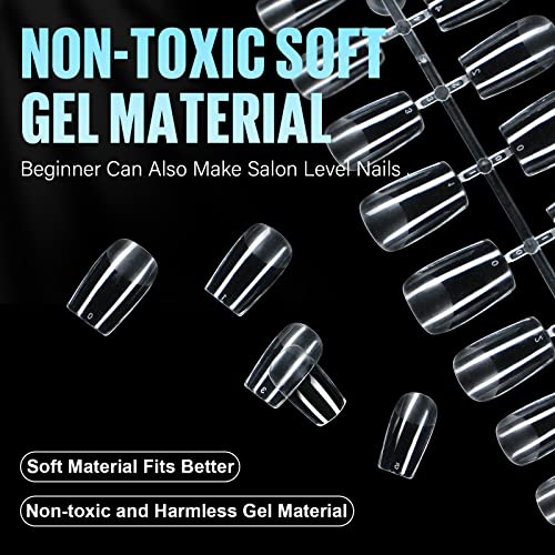 Tomicca Acrylic Nail Tips, Short Square Soft Gel Nail Tips, Pre Shaped Half Matte Gel X Nail Tips For Nail Extension, 192Pcs 12 Size Gel Tips Nail Kit For Home Diy Nail Art #TOP6