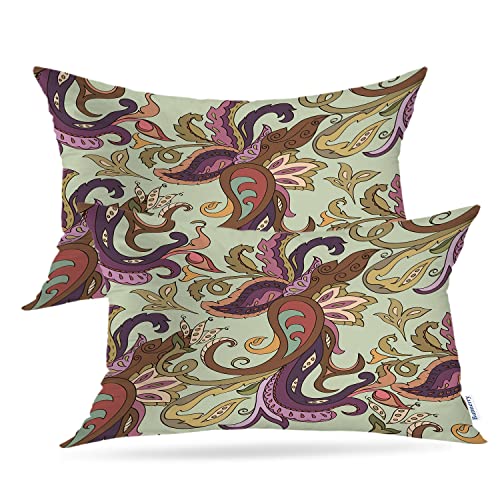 Batmerry Colorful Asian  Paisley Throw Pillow Covers,Vintage  Decorative Pillow Covers Digital Printing Blended Fabric For Couch Sofa Bed Invisible Zipper 12X20 In #TOP10