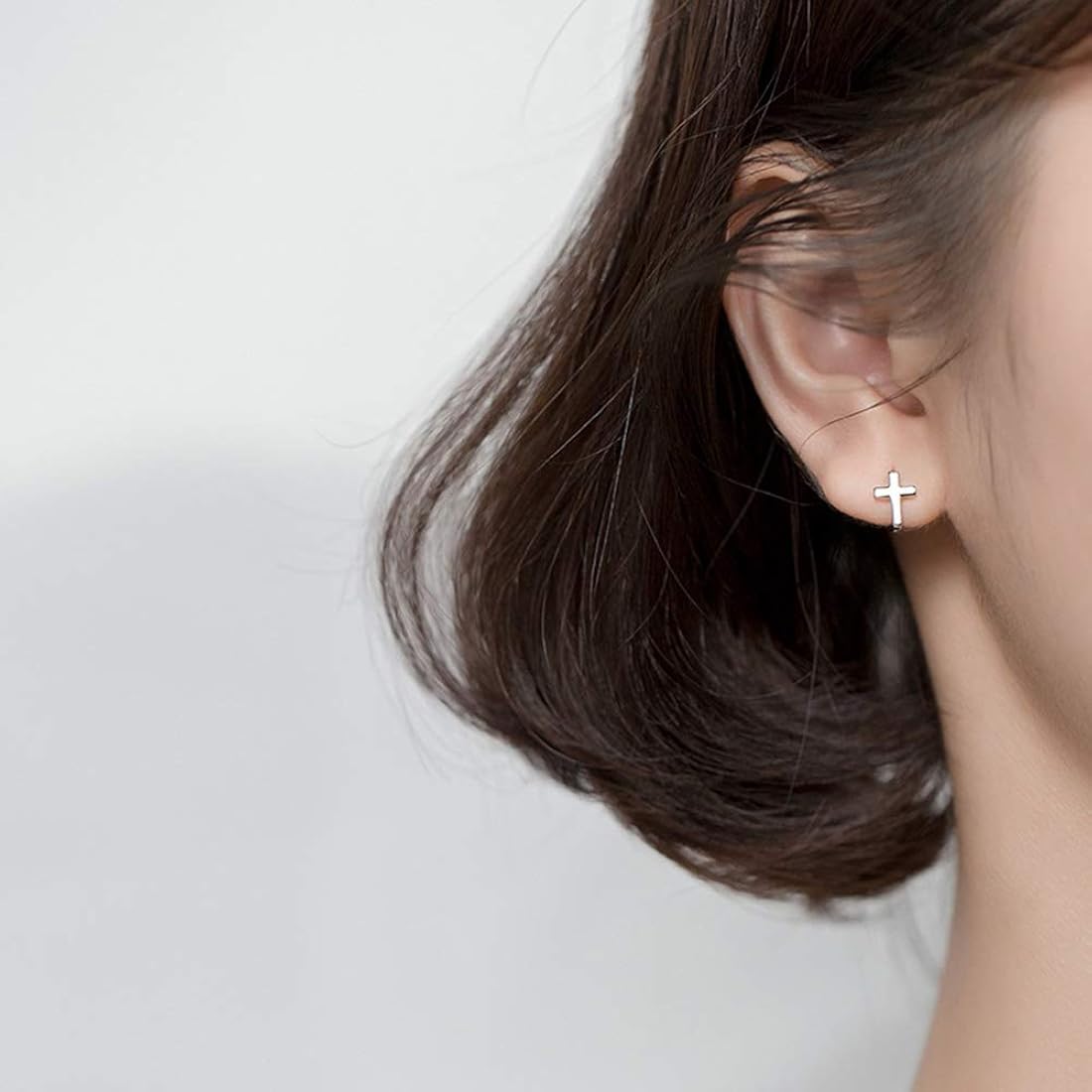 Sterling Silver Cross Criss Sleeper Hoop Earrings - Tiny 8mm Huggie Hoops For Cartilage & Tragus 3 thumbnail image