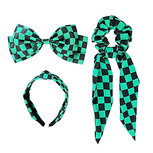 3 Pcs Tanjirou Hair Bow Tie Hair Scrunchies Head Band Clips Ponytail Rope For Girls Cosplay Daily Wear #TOP5