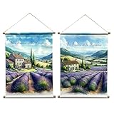 DESIGN PROVENÇAL: Magnifique ensemble de 2 tableaux représentant des paysages de lavande typiques de la Provence française, créant une ambiance méditerranéenne authentique