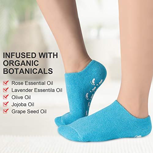 (4Pc) Heel Spa Socks,Moisturizing Socks, Soft Gel Socks Inner Lining Infused With Essential Oils And Lotions -Best For Rough Calluses,Cracked Heel,Soften Dry Feet/ (Blue & Purple) For Women & Men. #TOP2