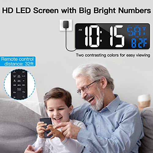 17 Inch Large Digital Wall Clock With Remote Control, Automatic Brightness Dimmer Digital Wall Clock Large Display With Day/Date/Temperature, Snooze, Count Up & Down Timer For Living Room, Office, Gym #TOP1