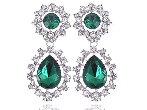 Alilang Rich Emerald Green And Diamond Elegantly Silvery Toned Drop Earrings #TOP13
