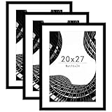 Abtgt 20x27 Picture Frame Set of 3, Display Pictures 16x24 with Mat or 20x27 Without Mat, Poster Frame for Wall Mounting Display, Black