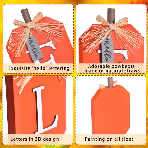 IDATOO Thanksgiving Decorations for Home, 2 PCs Rustic Fall Decor, Fall Decorations, Wooden Pumpkin Tabletop Sign Block Set for Home Halloween Farmhouse Living Room Harvest Mantel - Image 4