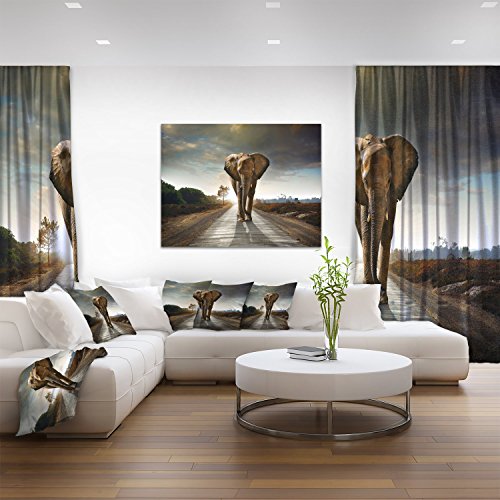 Single Walking Elephant Photography Canvas Art Print #TOP2