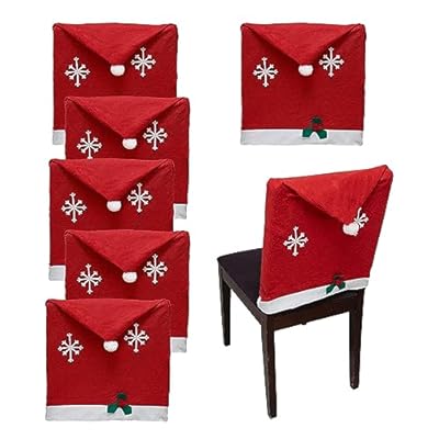 Phedrew 6Pcs Christmas Chair Covers Xmas Dining Chair Slipcovers Santa Claus Red Hat Chair Back Covers for Christmas Banquet Holiday Festival Decor