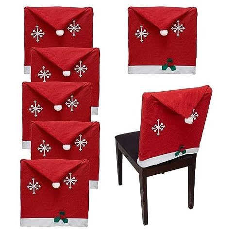 Phedrew 6Pcs Christmas Chair Covers Xmas Dining Chair Slipcovers Santa Claus Red Hat Chair Back Covers for Christmas Banquet Holiday Festival Decor Cover