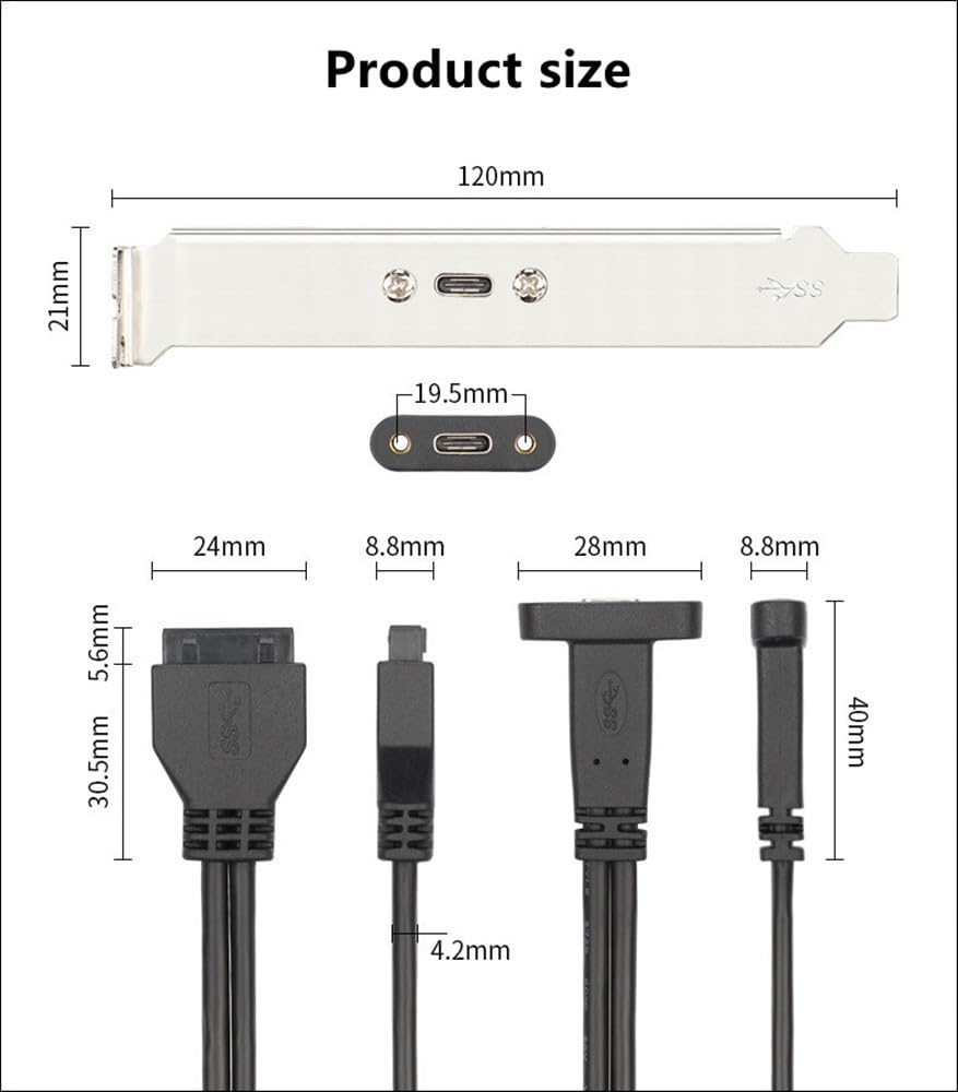 USB 3.1 Type C USB-C Female Panel Mount to USB 3.0 Motherboard 19pin 20pin Header Extension Cable 40CM