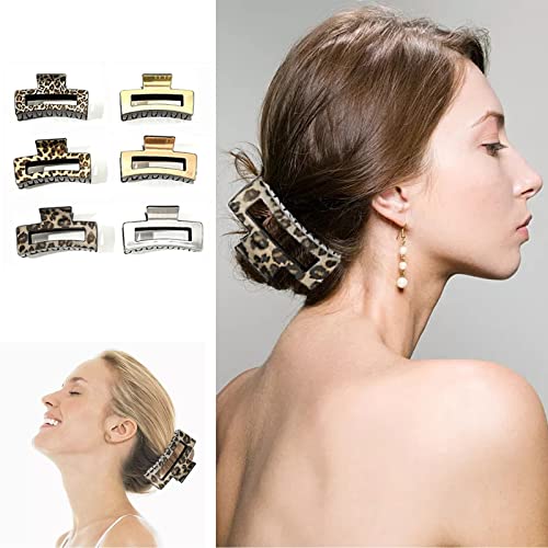 6Pack Large Hair Claw Clip For Women Thin Thick Hair,4'' Rectangle Leopard Strong Hold Jaw Clip For Girls,Acrylic Nonslip Square Hair Clamps Styling Accessories #TOP7