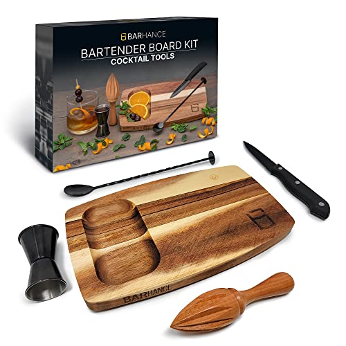 Mixing Bar Set Cocktail Kit by BARHANCE - Bar Tools Cocktail Set with Bar Jigger, Cutting Board, Citrus Reamer, Mixing Spoon, Knife - Bartender Kit Professional Cocktail Set by BARHANCE - Used condition - US$29.10