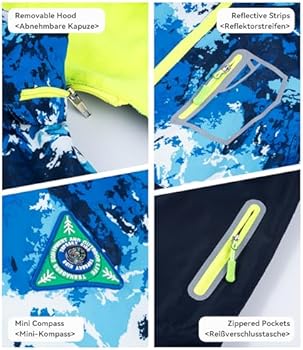LAUSONS Gevoerde regenjas voor jongens, camouflage, waterdichte jas, lichte overgangsjas met afneembare capuchon, Telemagenta, 152-158 LAUSONS Gevoerde regenjas voor jongens, camouflage, waterdichte jas, lichte overgangsjas met afneembare capuchon, Telemagenta, 152-158