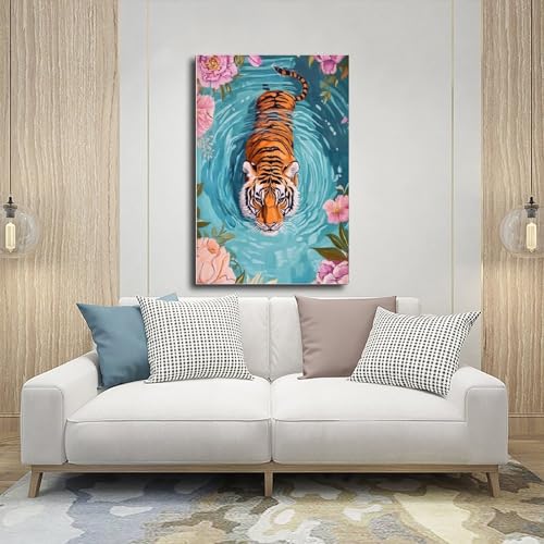 Peinture aquarelle tigre déco murale salon moderne et grande chambre 61x91 - 5