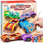 Klever Kits 4 DIY Wooden Race Cars-Build & Paint Your Own Wood Craft Kit, 4 Race Cars Toy, Easy to Assemble Arts Crafts Kit