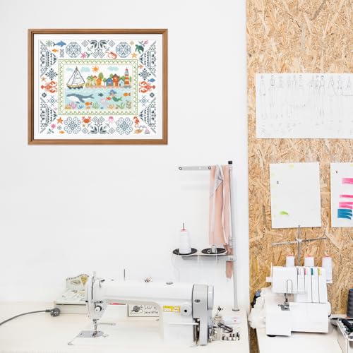 Image of FREEBLOSS 11CT Cross Stitch Kit Stamped Cross Stitch Craft Kit with Stitching Guide for Beginners Coastal Scenes Embroidery Set Crossstitch Wall Hanging Set 15.7x19.7inch