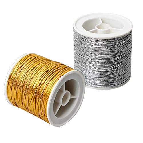 Metallische Elastische Schnüre Geschenkband satinkordel Gold Schnur für DIY Craft Kunst Armband Schmuckherstellung Verpackung Weihnachten, 64m / 70Yards (Gold und Silver) Cover