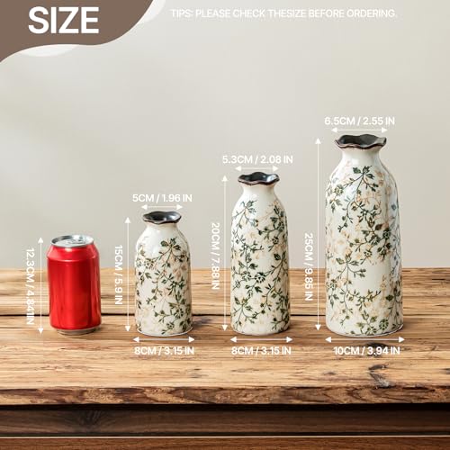 Image of Ceramic Flower Vases Set of 3 | Green Rustic Farmhouse Vase Set for Home Decor, Vintage Floral Decorative Vase for Living Room & Kitchen, Mantel & Bookshelf, Centerpieces, Entryway(5.9+7.9+9.9Inch)
