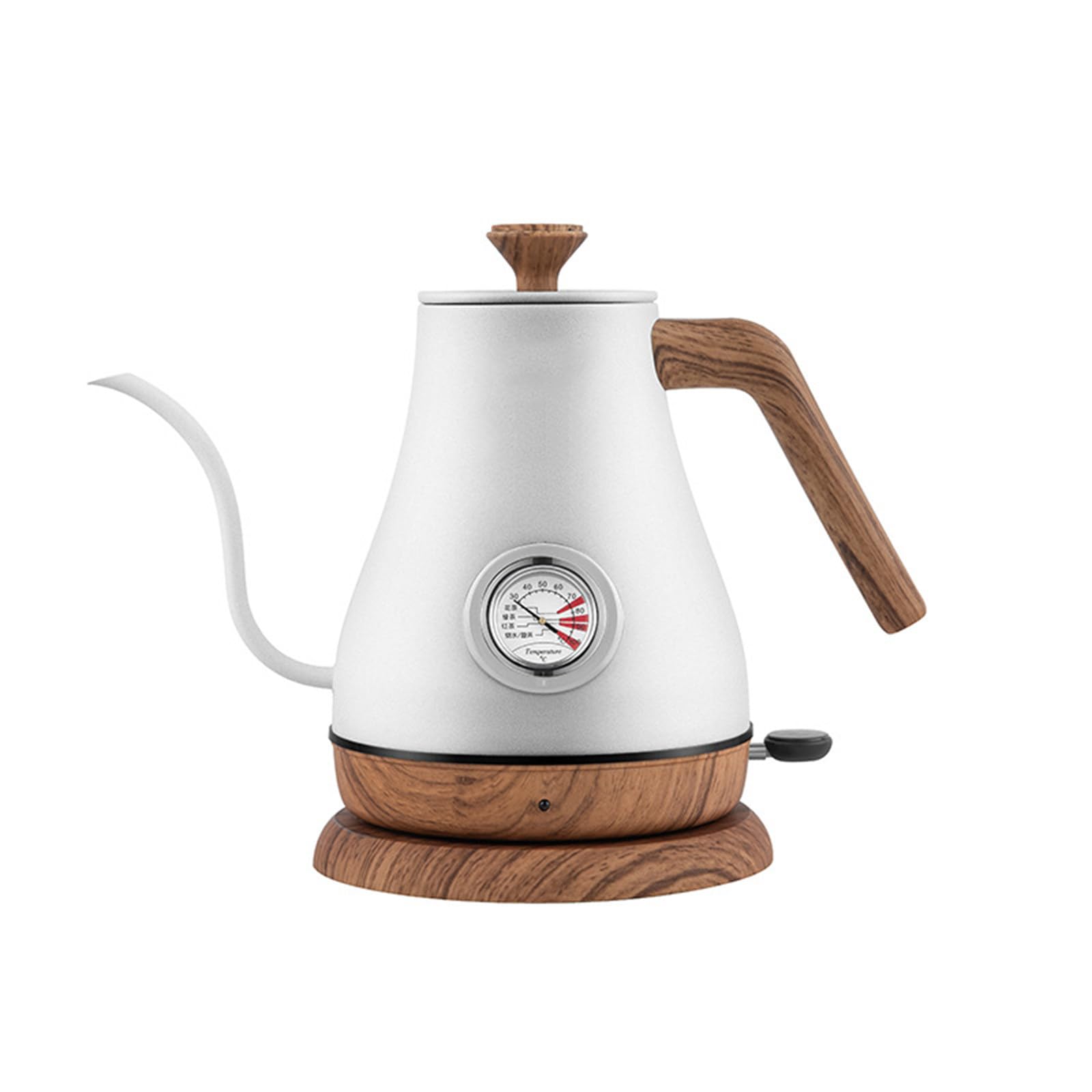 Bollitore Elettrico a Becco Lungo, bollitore Elettrico per Il tè, bollitore con Display della Temperatura, caffettiera Fatta a Mano,White