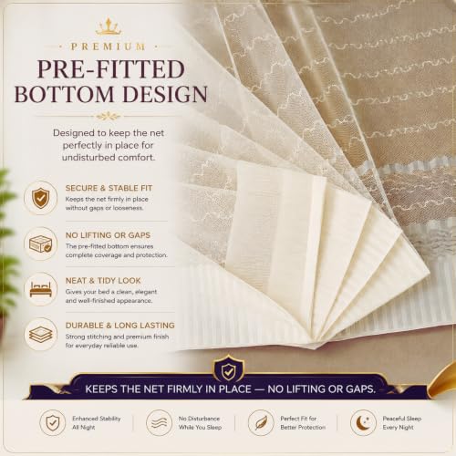 Image of Mosquito Net for King Size Bed & Double Bed, 6x7 ft, Wall /Hook Hanging, Premium Poly-Cotton Blend Fabric Foldable Machhardani (Pastel Cream)