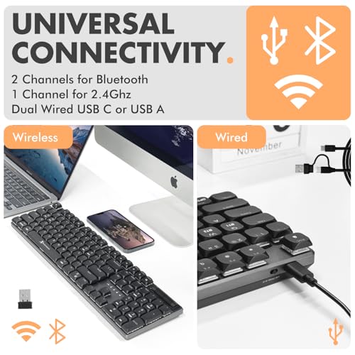 Image of X9 Slim Mechanical Keyboard Wireless - Low Profile Red Switches, Triple Mode (Bluetooth + 2.4GHz + USB), Full Size 107-Key with Number Pad, Backlit, Rechargeable - Quiet Typing for Mac and PC