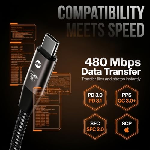 Image of Amkette Mozen 100W Type C to Type C Cable Fast Charging, C to C Cable, 5A Output, E-Marker Chip, 360 Rotating L Shape Connector, Braided Build, 480 Mbps Data Sync, 1.5m, Black