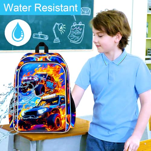 Image of 3Pcs Race Car Backpack, Boys Kids Bookbag with Lunch Box, 17 inch School Backpacks for Elementary Preschool Kindergarten (Fire Red)