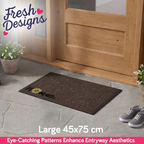 Image of HOKIPO Main Door Entrance Mat for Home, Non-Slip Rubber Backing Entry Door Mat, Large 45x75 cm, Sunflora - Brown (IN-1066-BR)