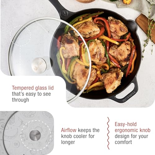 Image of 11.5-Inch Glass Lid for Victoria Round 12-Inch Cast Iron Skillet or Pan, Custom Made for Only Victoria Brand, Internal Diameter 11.5-Inch, External Diameter 12 Inch