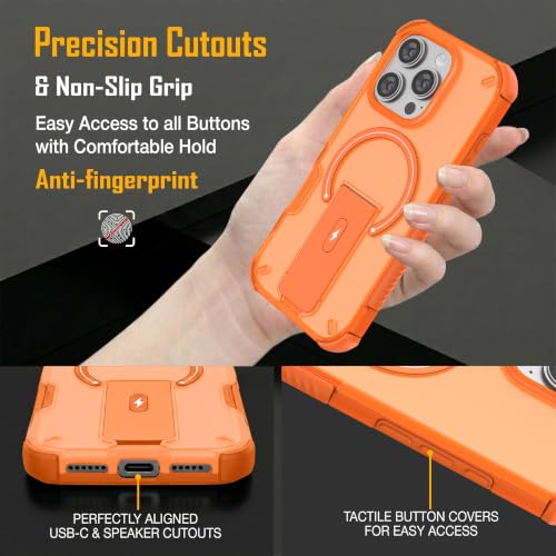 Image of ZAP CASE Matte Kickstand Case for iPhone 16 Pro | Magsafe Compatible | Premium Polycarbonate Back + Flexible TPU Bumper | Foldable Stand | Military-Grade Drop Protection | Anti-Fingerprint | Orange