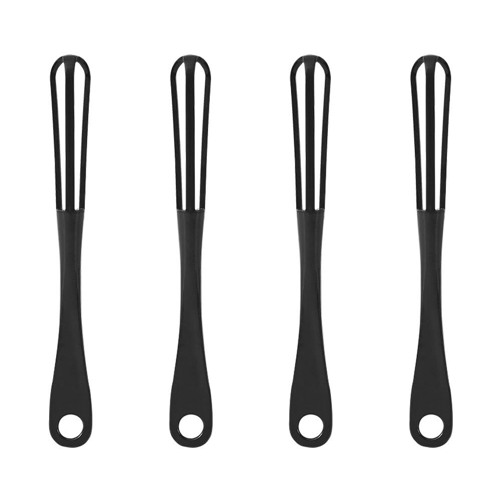MAGICLULU 4pcs Hand Push Egg Whisk, Mini Whisks for Cooking, Manual Egg Beater, Milk Frother, Portable Kitchen Blender, Black, 6.29 Inch
