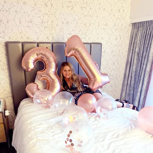Image of 40 Inch Rose Gold Number 20 Balloons, Foil Self Inflating Giant Helium Number 2 & 0 Balloons with Confetti Balloons for Women Girls 20th 2nd Birthday Party Decor Anniversary Decorations Supplies