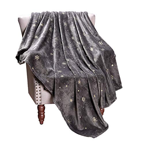 Exclusivo Mezcla Starry Flannel Fleece Large Throw Blanket, Golden Snowflakes & Stars( 50