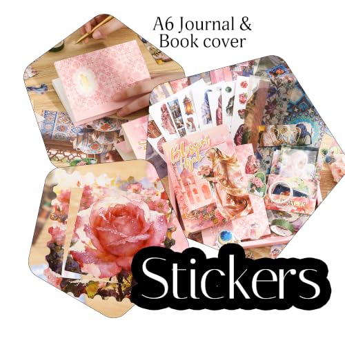 Image of The AutoStory Vintage Scrapbook Album Kit - A6 Junk Journal Notebook with Aesthetic Stickers, Collage Paper Pack & Washi Tape - DIY Journaling Supplies Gift for Teens & Girls (Blossom Hijab, Pink)