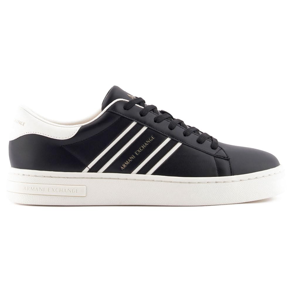 Armani Exchange Men London, Side Stripes, Color Contrast Sneaker, Black Off White, 9 UK