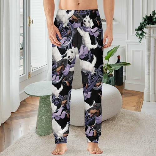 Dachshund Schnauzer Dog Cycling Bike Men's Pajama Bottoms Sleep Lounge Soft Comfy Pants Sleepwear2