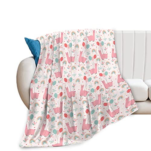 Alpaca Blanket For Girl Boy Cute Llama Throw Blanket Super Soft Fleece Flannel Cozy Plush Fuzzy Pink Cartoon Alpaca Pattern Blankets For Couch Sofa Bed Gifts 50"X40" #TOP5