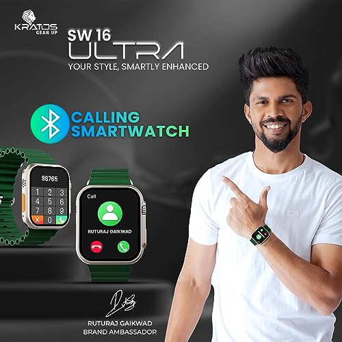 Image of Kratos SW16 Ultra Smartwatch with 1.85 inch Full Touch Display, Bluetooth Calling, Voice Assistant, IP67, 200+ Watch Faces, Multi Sports Modes, Rotating Crown, Metallic Body, Wireless Charging Smart Watch