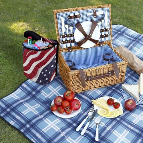 Image of Talayituse American Flag Star Print Car Trash Can with Lid, 4th of July Leak Proof Auto Trash Bag Hanging Vehicle Garbage Can Multipurpose Storage Container for Back Seat Road Trip