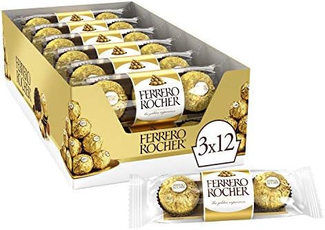 Ferrero Rocher Fine Hazelnut Milk Chocolate, Individually Wrapped Chocolate Candy Gifts, 3 Count, 1.3 oz Each, 24 Pack