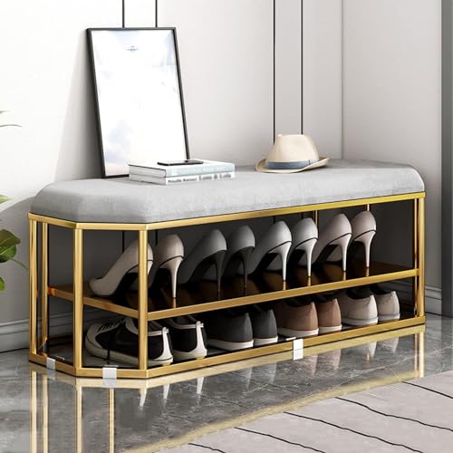 SXZenSpace Banco Cambiador de Zapatos, Moderno Taburete tapizado para Zapatos - Reposapiés con cojín Suave y Estructura de Hierro para la Entrada, Elegante Banco Cambiador de Zapatos, Armario